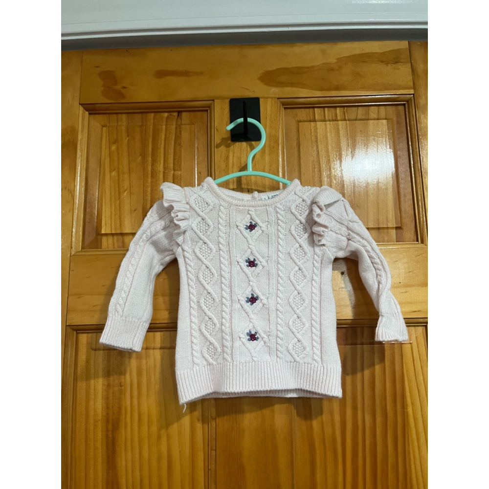 Baby Janie and Jack CableKnit Embroidered Floral Light Pink Sweater Size 0-3